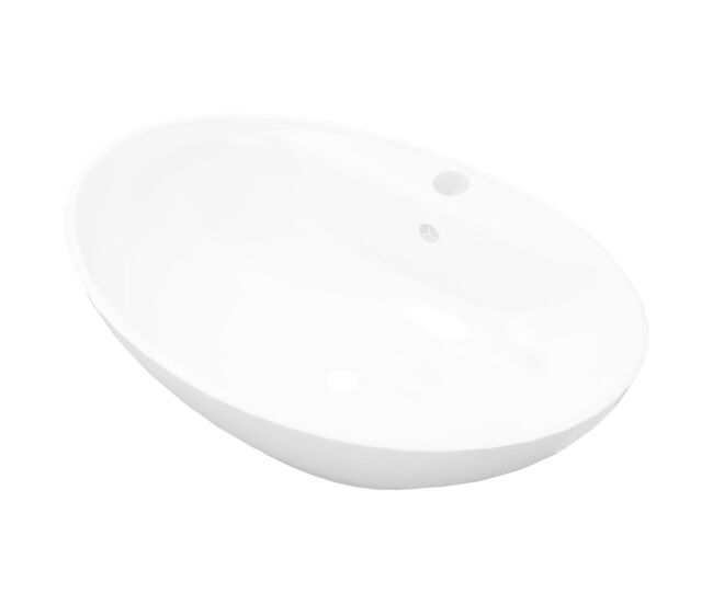 Vidaxl lavabo de cerámica ovalado con orificio de grifo y rebosadero