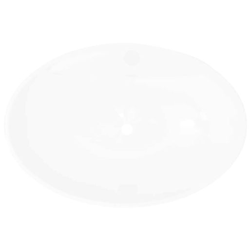 Lavatório cerâmico oval branco com buraco para torneira