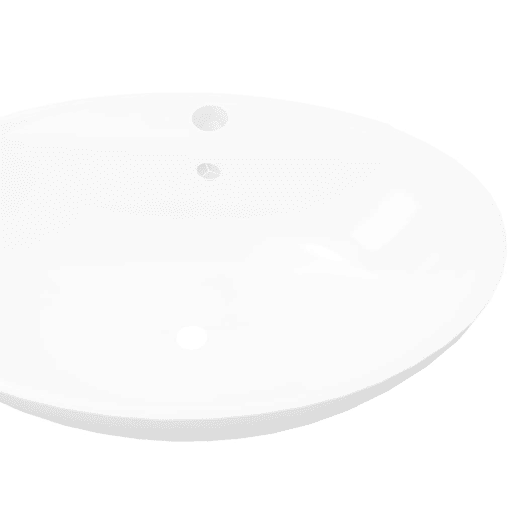 Lavatório cerâmico oval branco com buraco para torneira