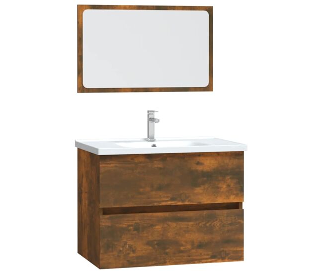 Vidaxl set de muebles baño 2 pzas madera contrachapada roble ahumado