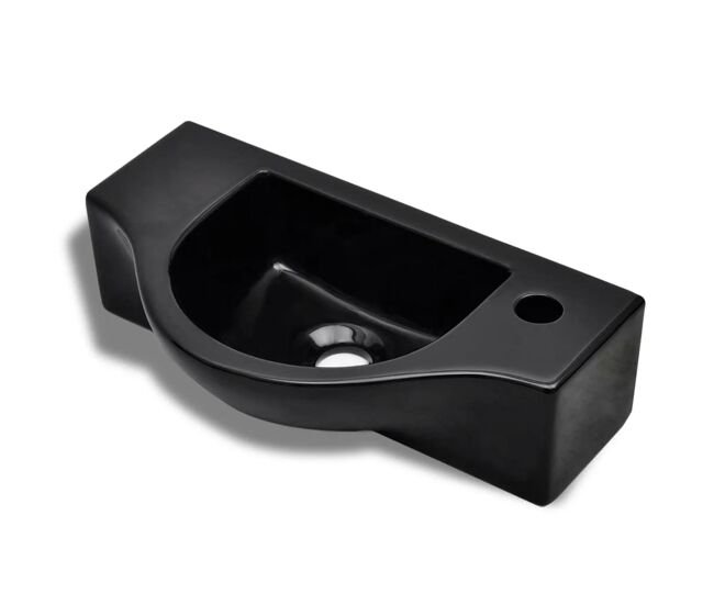 Vidaxl lavabo de cerámica con orificio de grifo/desagüe negro