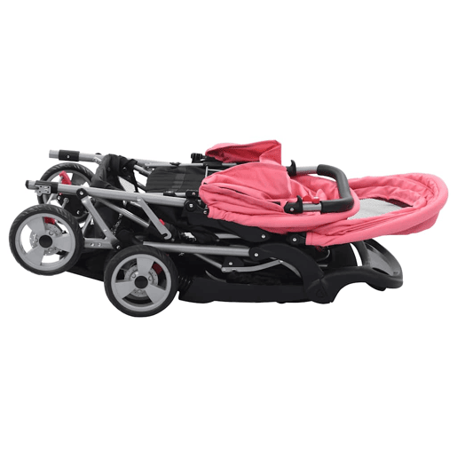 vidaXL Carrinho de bebé para gémeos aço cor-de-rosa e preto