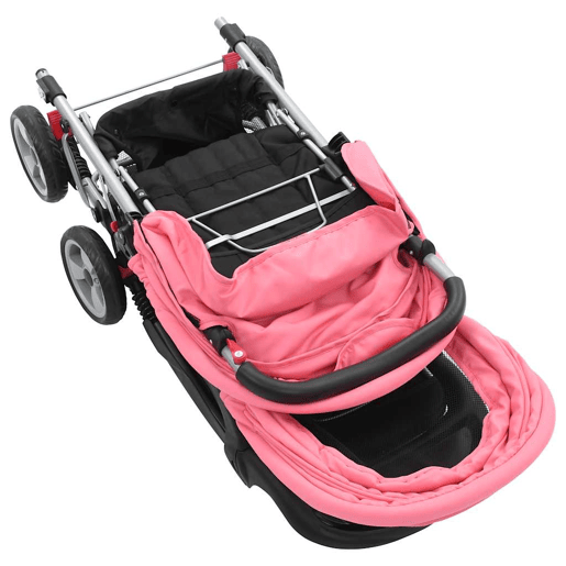 vidaXL Carrinho de bebé para gémeos aço cor-de-rosa e preto