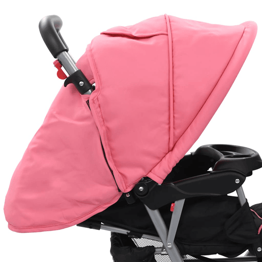 vidaXL Carrinho de bebé para gémeos aço cor-de-rosa e preto