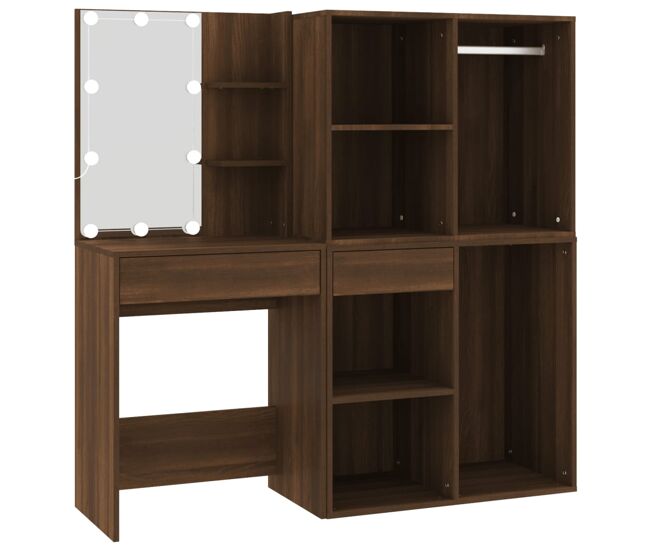 Vidaxl tocador con led y armario madera contrachapada marrón roble