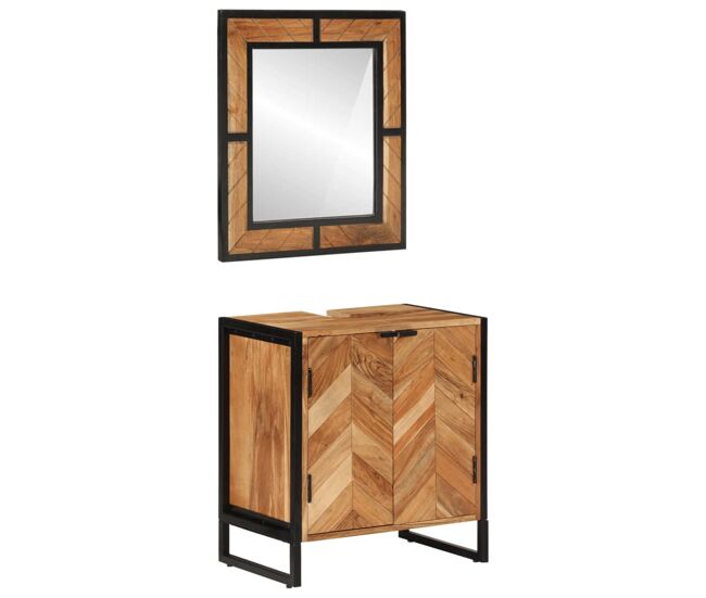 Vidaxl conjunto de muebles baño 2 pzas madera maciza acacia y hierro