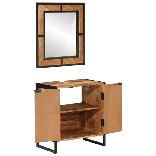 vidaXL 2 pcs conj. móveis p casa de banho ferro e acácia maciça vidaXL 2 pcs conj. móveis p casa de banho ferro e acácia maciça