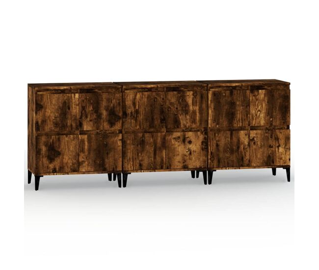 Vidaxl aparadores 3 uds madera contrachapada roble ahumado 60x35x70 cm