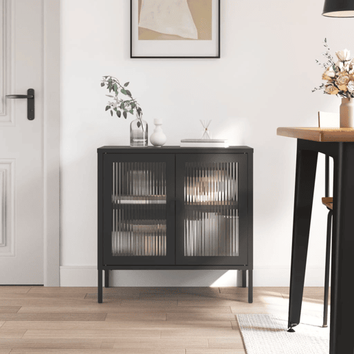 vidaXL Aparador 70x35x70 cm vidro e aço preto