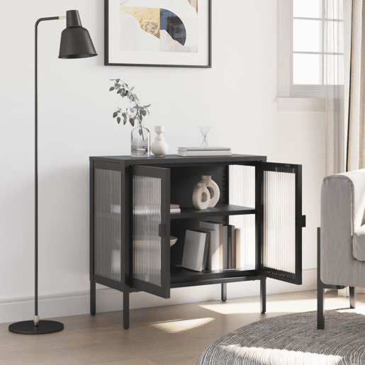 vidaXL Aparador 70x35x70 cm vidro e aço preto