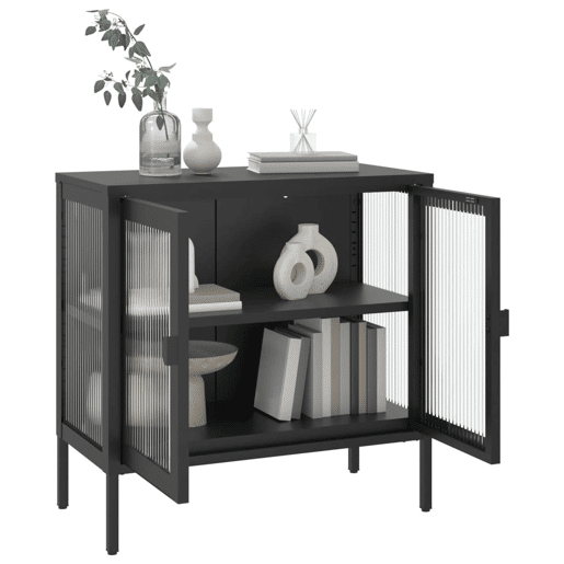 vidaXL Aparador 70x35x70 cm vidro e aço preto