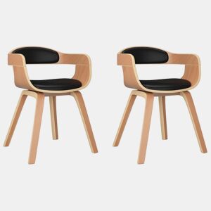 vidaXL Cadeira de jantar 2pcs madeira curvada e couro artificial preto
