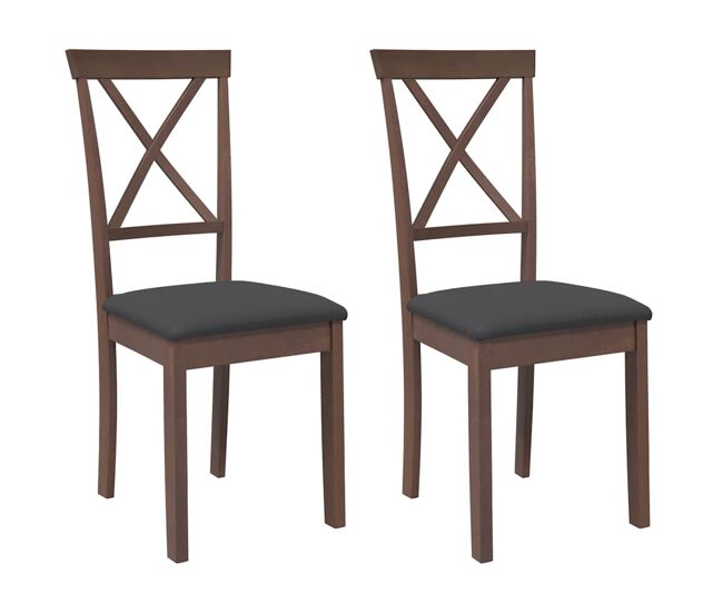 Vidaxl sillas de comedor con cojines 2 uds madera maciza marrón caucho