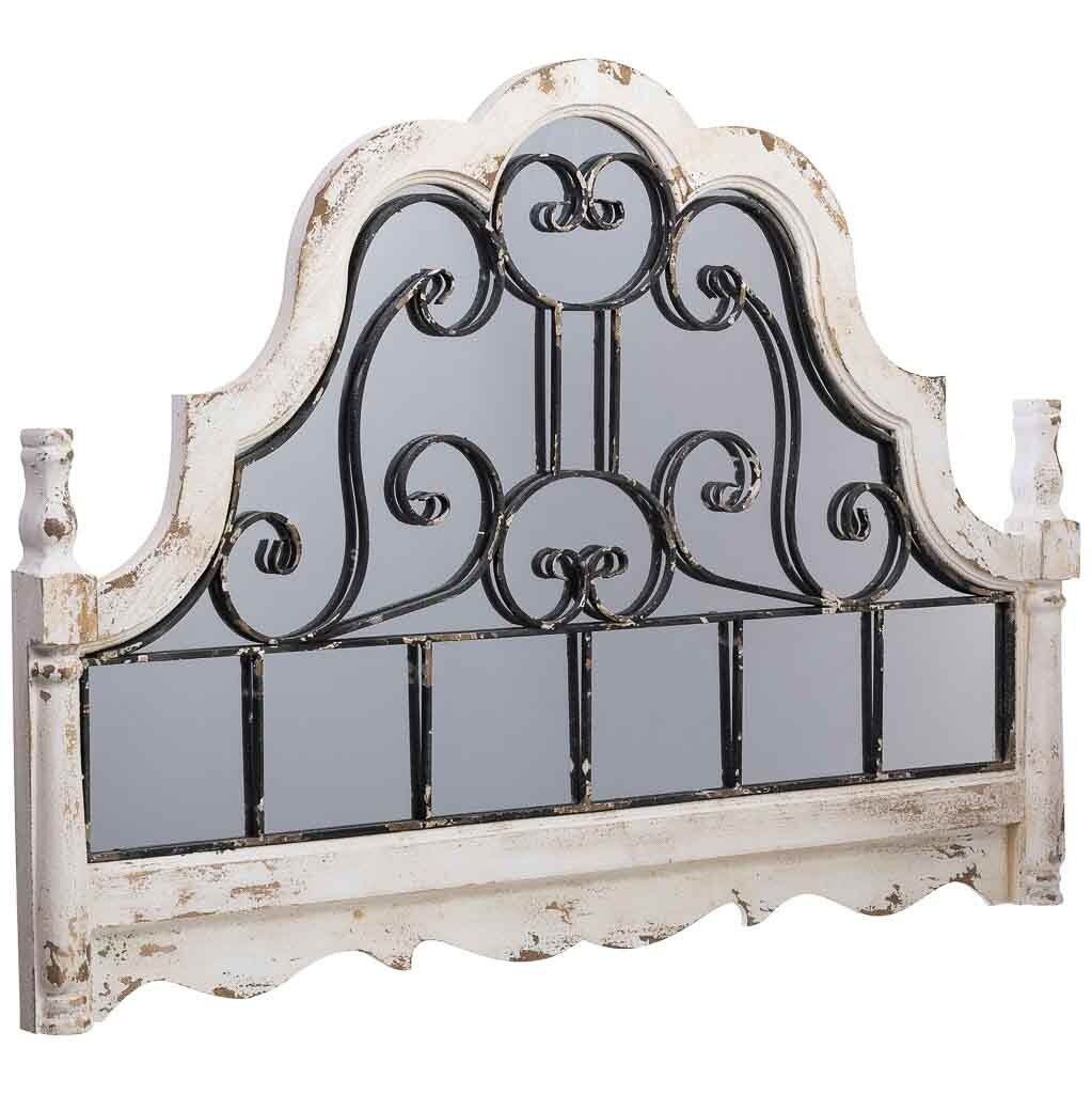 Espejo de pared de madera y metal envejecido blanco 128.5x6.5x89h cm