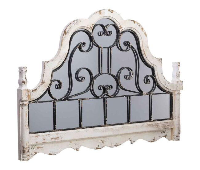 Espejo de pared de madera y metal envejecido blanco 128.5x6.5x89h cm