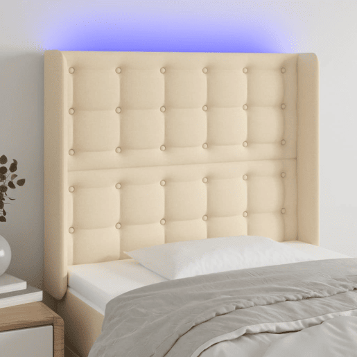 vidaXL Cabeceira cama c luzes LED tecido 103x16x118128 cm cor creme vidaXL Cabeceira cama c luzes LED tecido 103x16x118128 cm cor creme