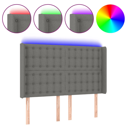 vidaXL Cabeceira de cama c LED tecido 147x16x118128 cm cinza-escuro vidaXL Cabeceira de cama c LED tecido 147x16x118128 cm cinza-escuro