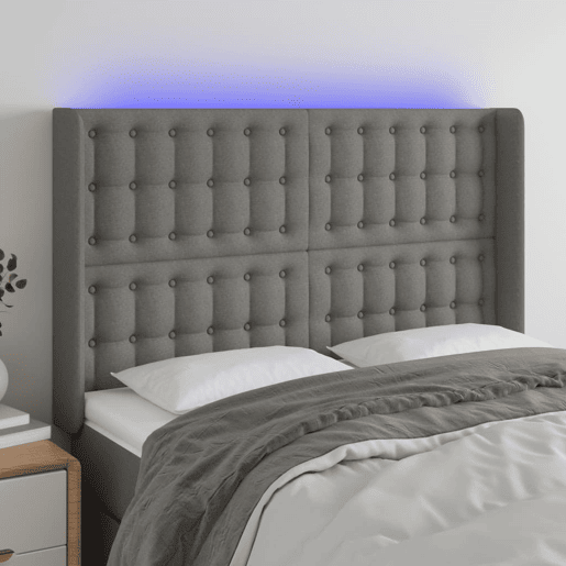 vidaXL Cabeceira de cama c LED tecido 147x16x118128 cm cinza-escuro vidaXL Cabeceira de cama c LED tecido 147x16x118128 cm cinza-escuro