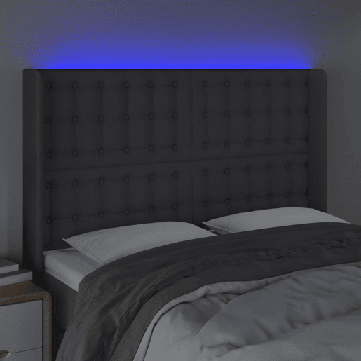 vidaXL Cabeceira de cama c LED tecido 147x16x118128 cm cinza-escuro vidaXL Cabeceira de cama c LED tecido 147x16x118128 cm cinza-escuro