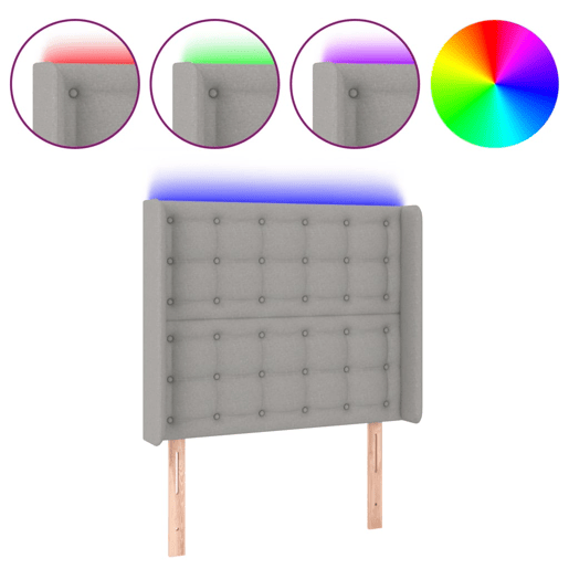 vidaXL Cabeceira cama c luzes LED tecido 103x16x118128cm cinza-claro