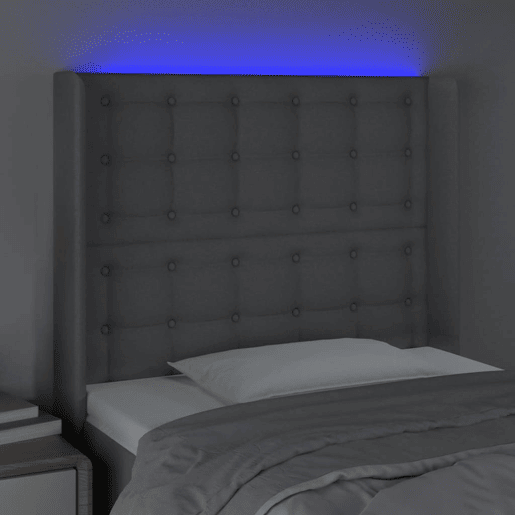 vidaXL Cabeceira cama c luzes LED tecido 103x16x118128cm cinza-claro