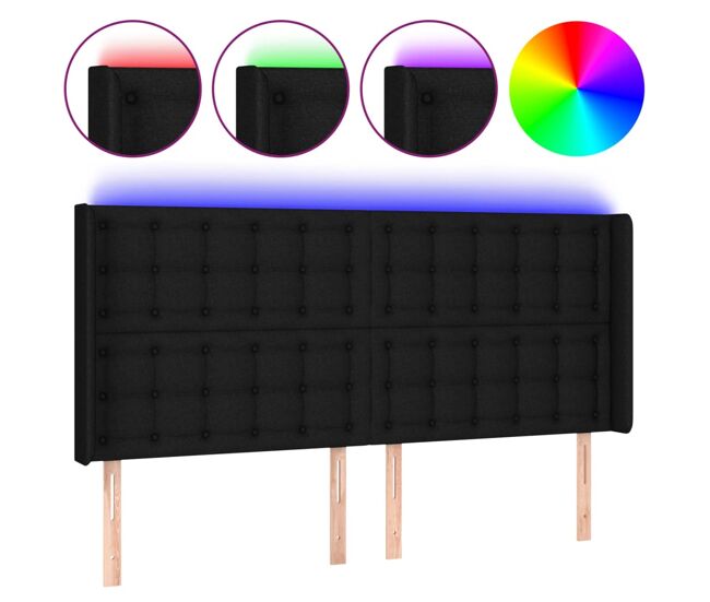 Vidaxl cabecero con led de tela negro 183x16x118/128 cm