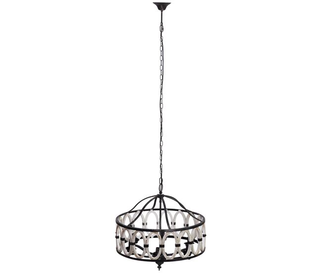 Lámpara de techo redonda de madera y metal negro d63x63x63h cm