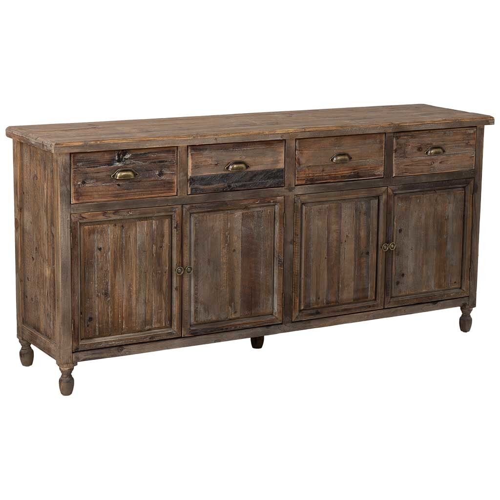 Aparador de madera, 4 cajones, 4 puertas