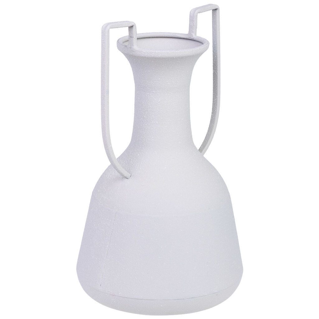 Jarrón de metal blanco con 2 asas 19x19x33h cm