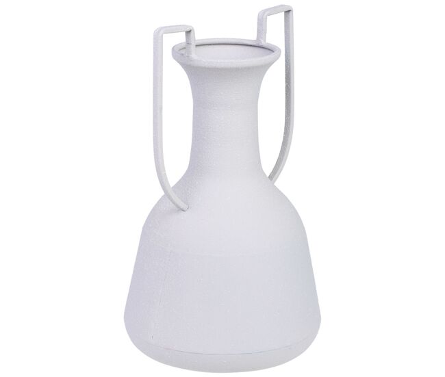 Jarrón de metal blanco con 2 asas 19x19x33h cm