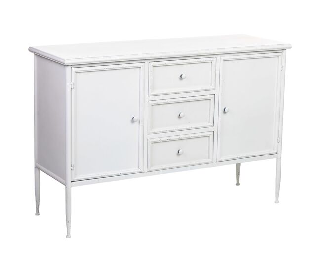 Aparador de 2 puertas y 3 cajones de metal blanco 120x41x80h cm