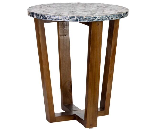 Mesa auxiliar de madera y madreperla gris D36x40h cm