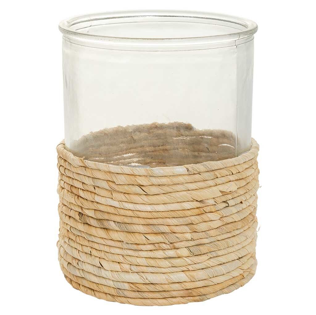 Jarrón de cristal y fibra natural marrón d13x17