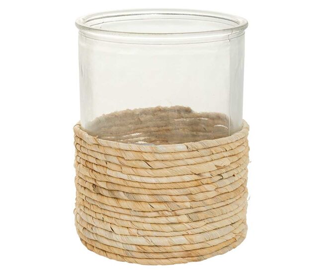 Jarrón de cristal y fibra natural marrón d13x17
