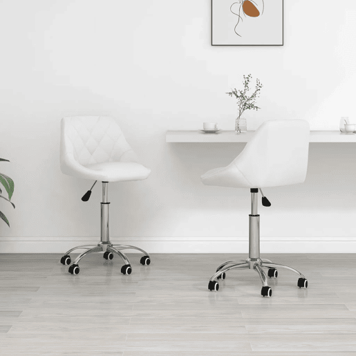 vidaXL Cadeiras de jantar giratórias 2 pcs couro artificial branco vidaXL Cadeiras de jantar giratórias 2 pcs couro artificial branco
