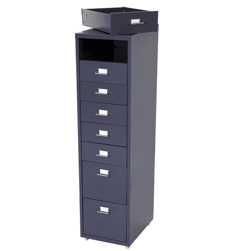 Armário de escritório com gavetas 110x28x41 cm 8 gavetas aço cinza escuro 04_0008257