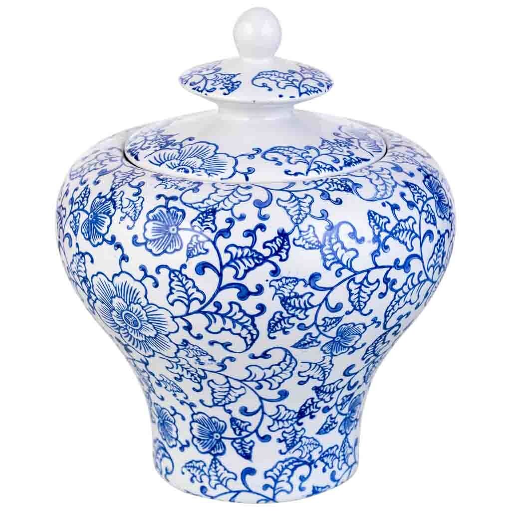Jarrón de cerámica blanco y azul, d23x28h cm