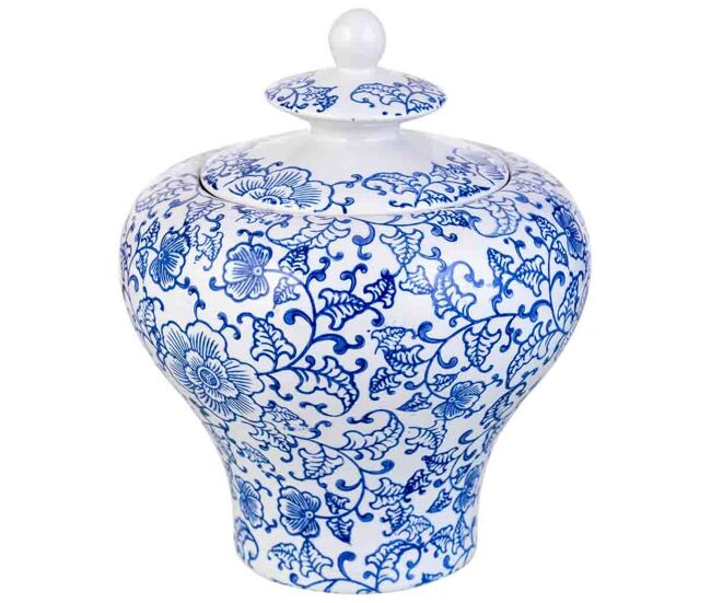 Jarrón de cerámica blanco y azul, d23x28h cm