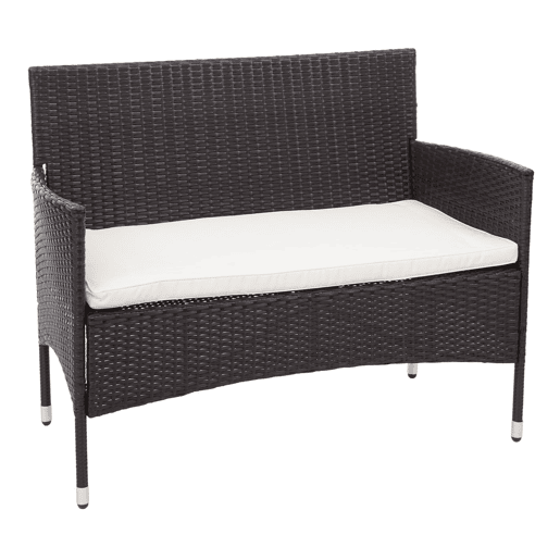 Conjunto de móveis de jardim para varanda ou jardim em polirratã marrom: sofá poltronas mesa almofadas creme 04_0004199