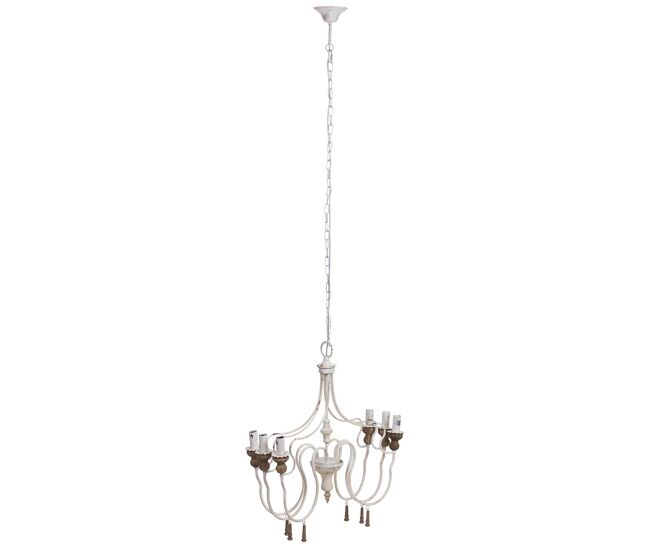 Lámpara de techo de madera y metal envejecido blanco 68x60x64h cm
