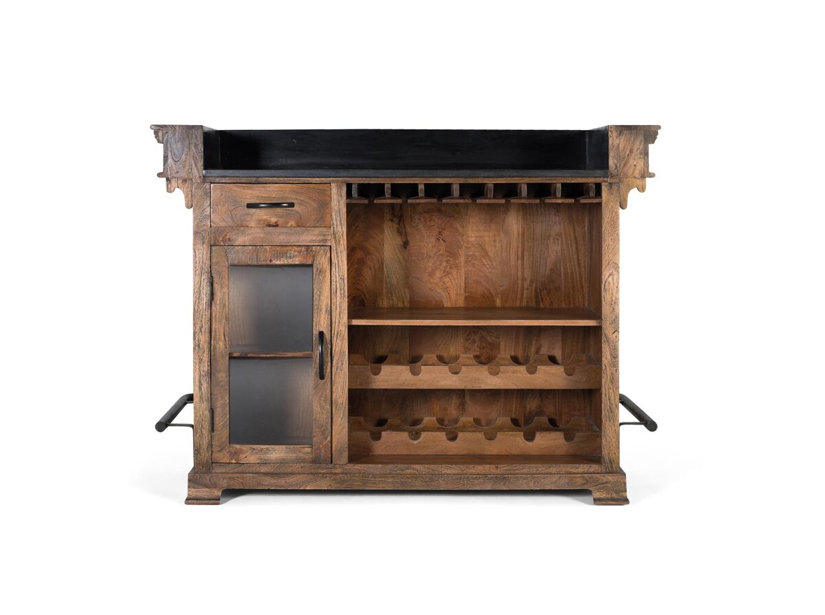 Barra de bar fabricada en madera de mango y tapa de granito.