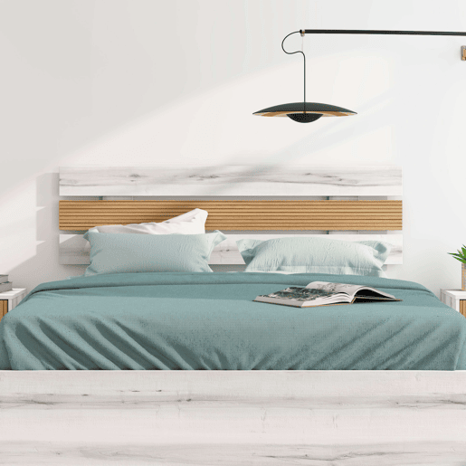 Cabeceira de cama de casal estilo nĂ³rdico Arles em branco Albo e carvalho listrado 160 cm Cabeceira de cama de casal estilo nĂ³rdico Arles em branco Albo e carvalho listrado 160 cm