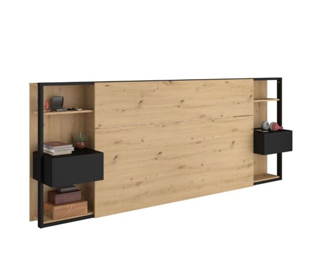 Cabecero dormitorio matrimonio Stamp en color Roble y Negro 255x103x36