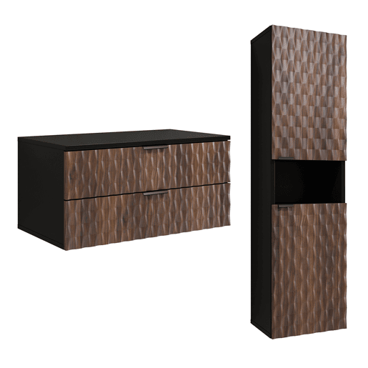 Conjunto móvel toucador 80 cm e coluna Nevia Madeira e Preto