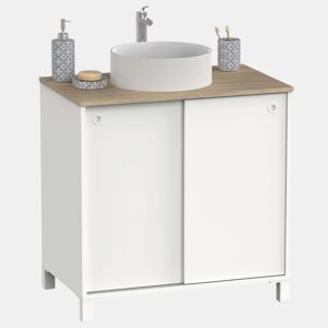 Móvel de banheiro estilo nórdico Sella em carvalho branco e cambriano com 2 portas de correr e pés 81x94x50 cm (pia de cerâmica)