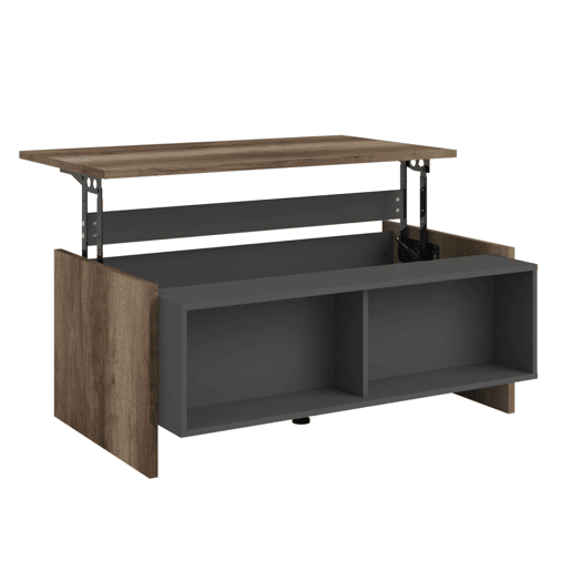 Mesa de centro elevatória Opec para sala de estar, sala de jantar e sala de família, carvalho e cinza, 110 x 47 x 65 cm