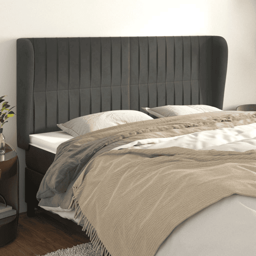 vidaXL Cabeceira cama c abas veludo 163x23x118128 cm cinzento-escuro