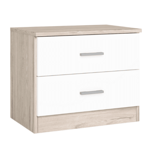 Pacote de móveis para quarto com cabeceira, cômoda e mesa de cabeceira com 2 gavetas em branco fosco e Sahara Pacote de móveis para quarto com cabeceira, cômoda e mesa de cabeceira com 2 gavetas em branco fosco e Sahara