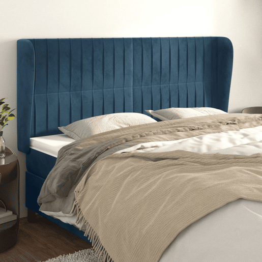vidaXL Cabeceira cama c abas veludo 183x23x118128 cm azul-escuro