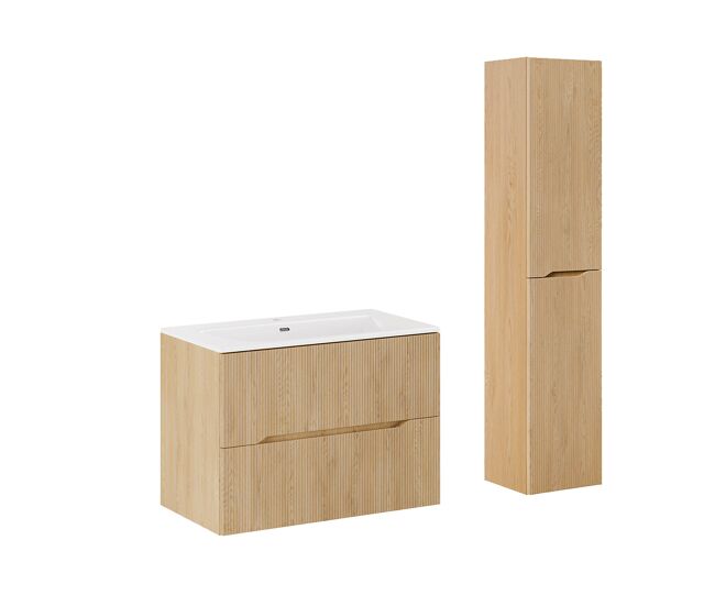 Mueble bajo lavabo de 80 cm con lavabo encastrado y pedestal de madera isaline